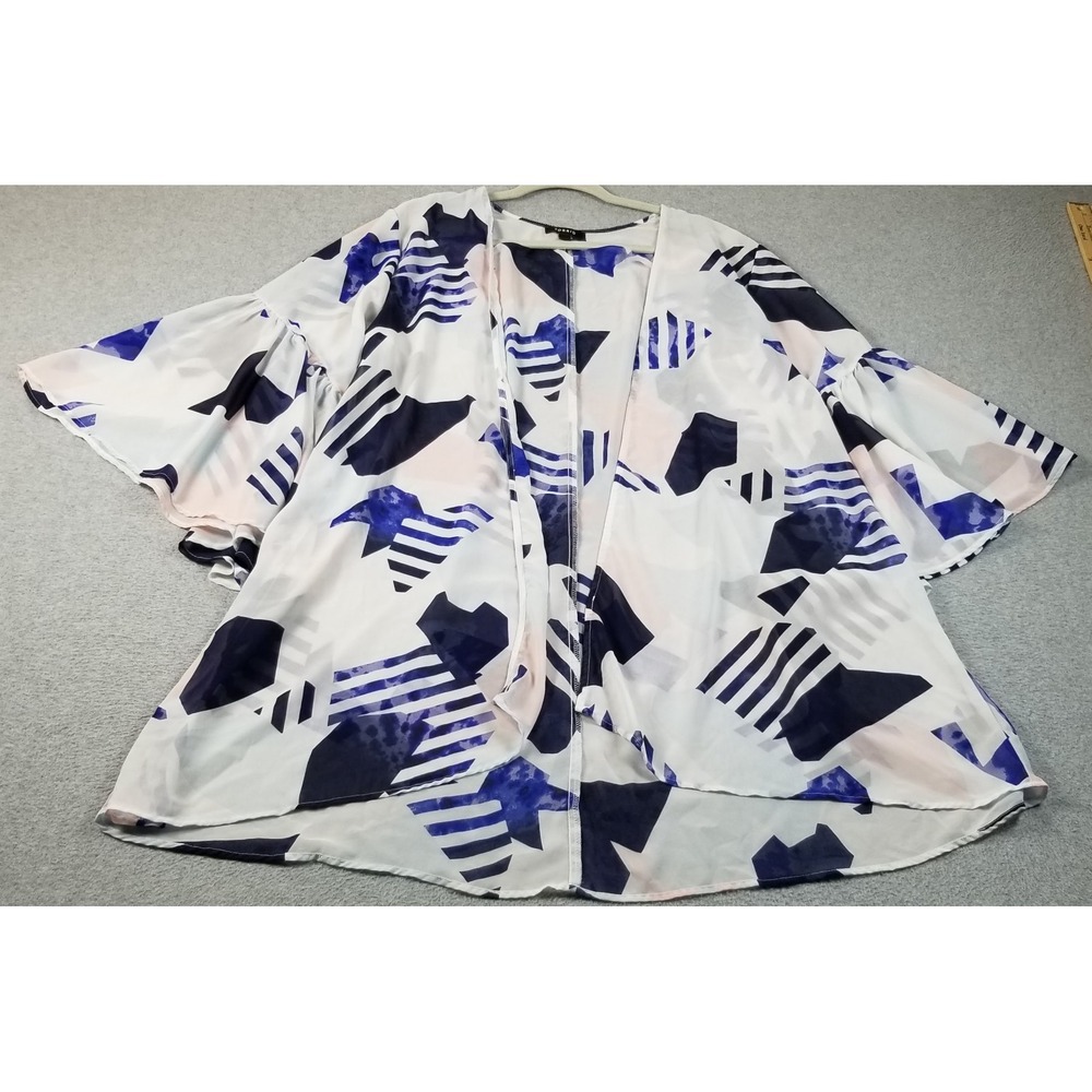 Torrid Kimono‎ Top Women's 1X 2X Plus Geometric Sheer Chiffon ¾ Bell Sleeve Boho